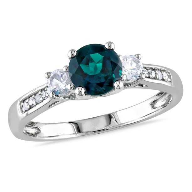 1/8 TDW White Gold Genuine Emerald and Diamond Ring 